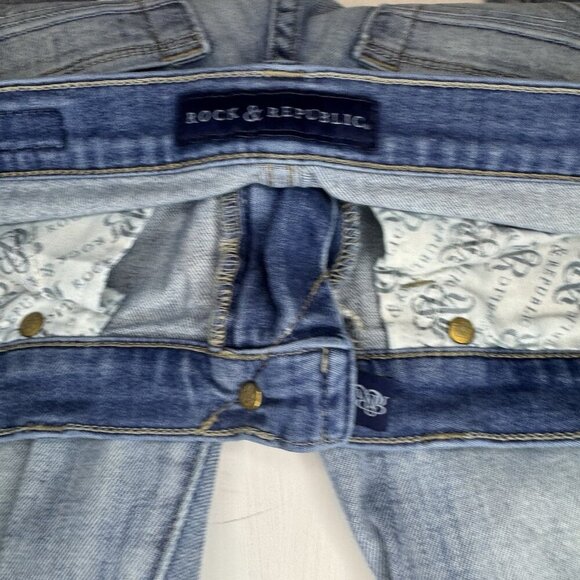 ROCK & REPUBLIC Y2K Berlin Jeans Womens 10 Light Blue Embroidered Pocket Distres - Picture 10 of 16